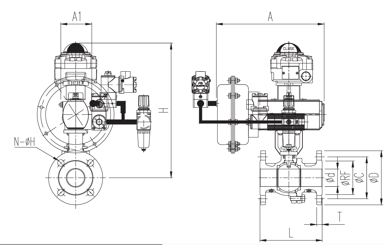 Bản vẽ Van Bi Mặt Bích 2 Tầng điều khiển khí nén AUTOMA Bản vẽ Van Bi Mặt Bích 2 Tầng điều khiển khí nén AUTOMA
