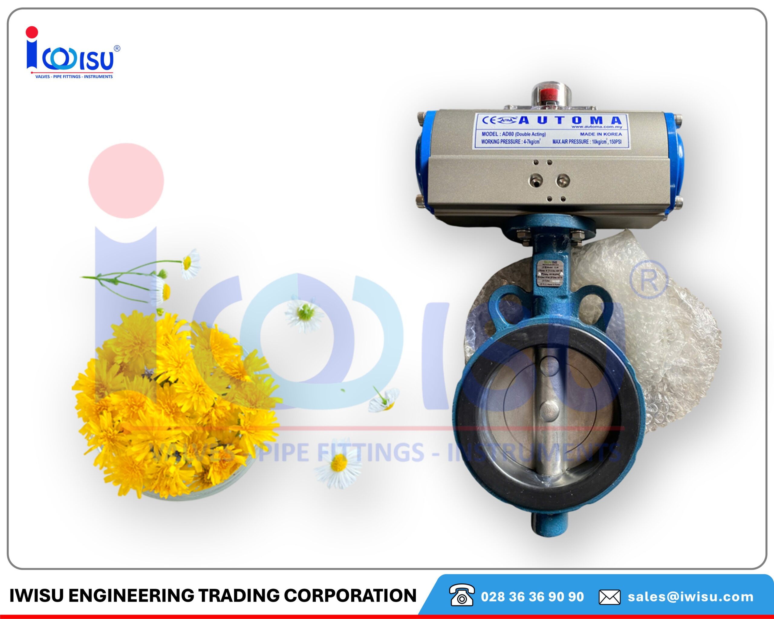 Van Bướm Gang Đĩa Inox Điều Khiển Khí Nén - IWISU Van Bướm Gang Đĩa Inox Điều Khiển Khí Nén - IWISU